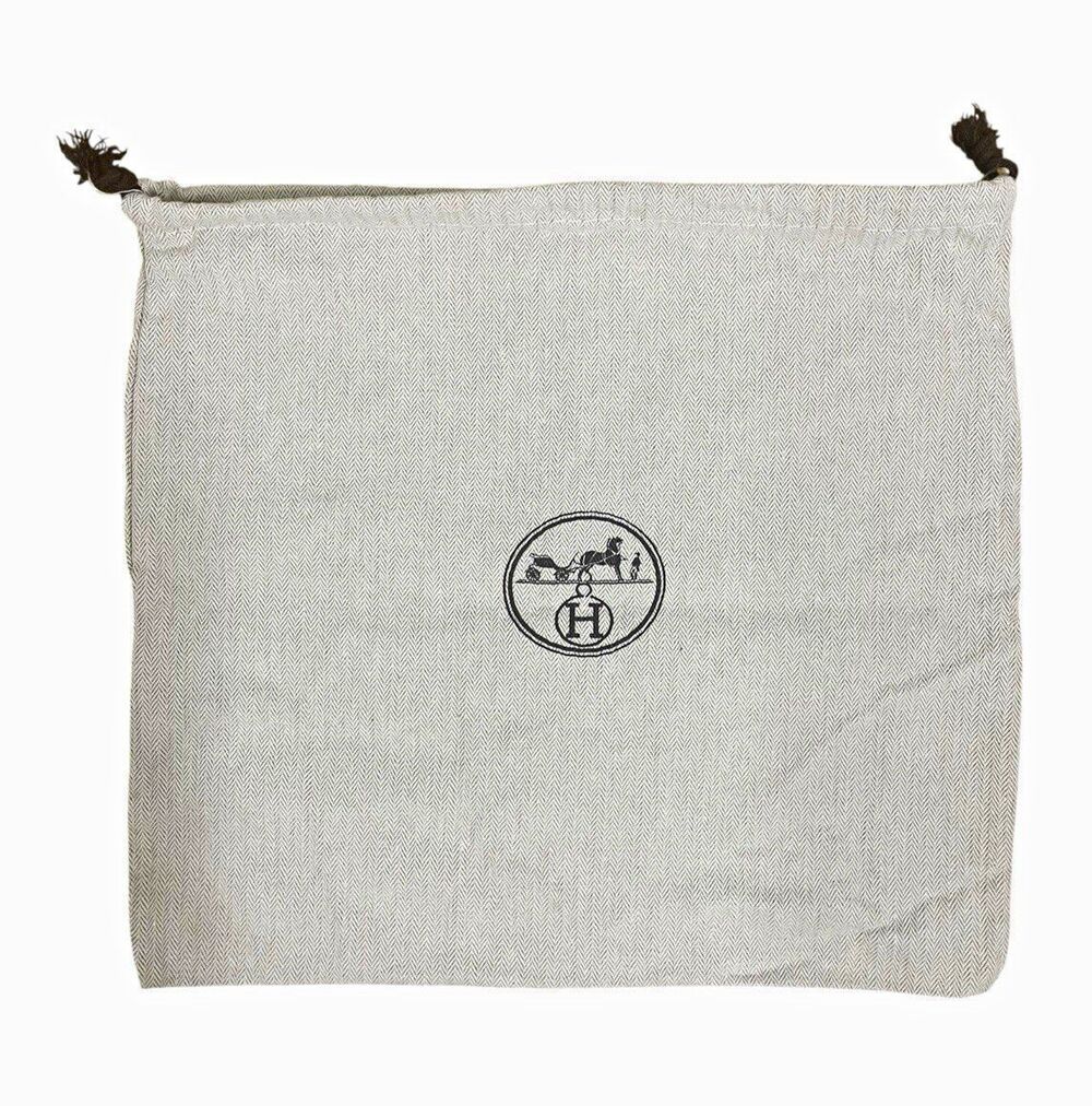 Hermès Authentic Beige Herringbone Drawstring Dust Bag Pouch with H Logo